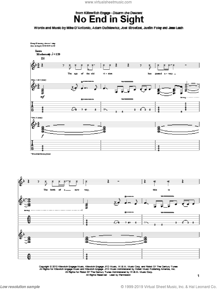 No End In Sight sheet music for guitar (tablature) by Killswitch Engage, intermediate skill level