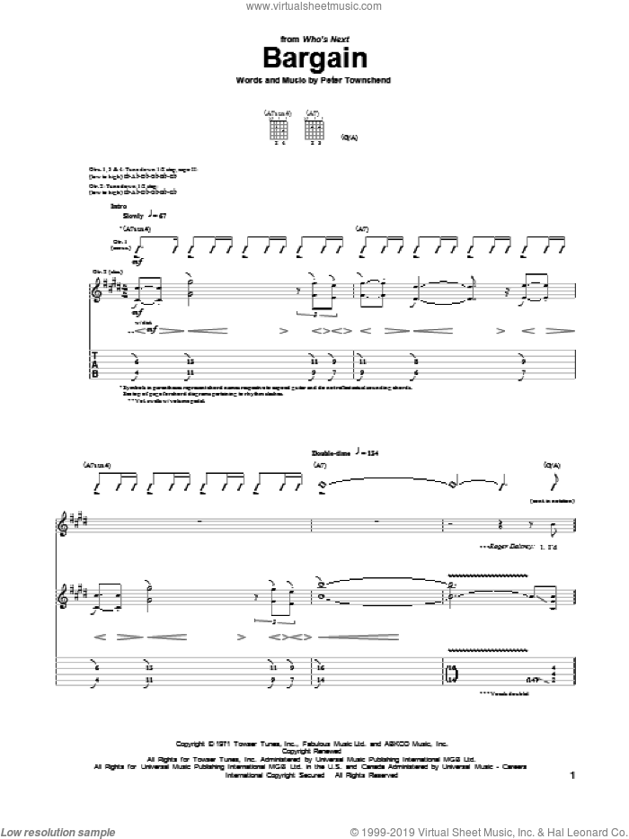 Bargain sheet music for guitar (tablature) by The Who, intermediate skill level