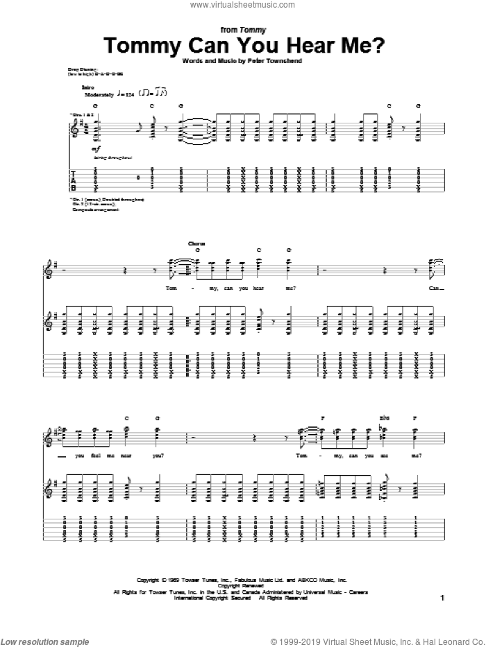 Tommy Can You Hear Me? sheet music for guitar (tablature) by The Who, intermediate skill level