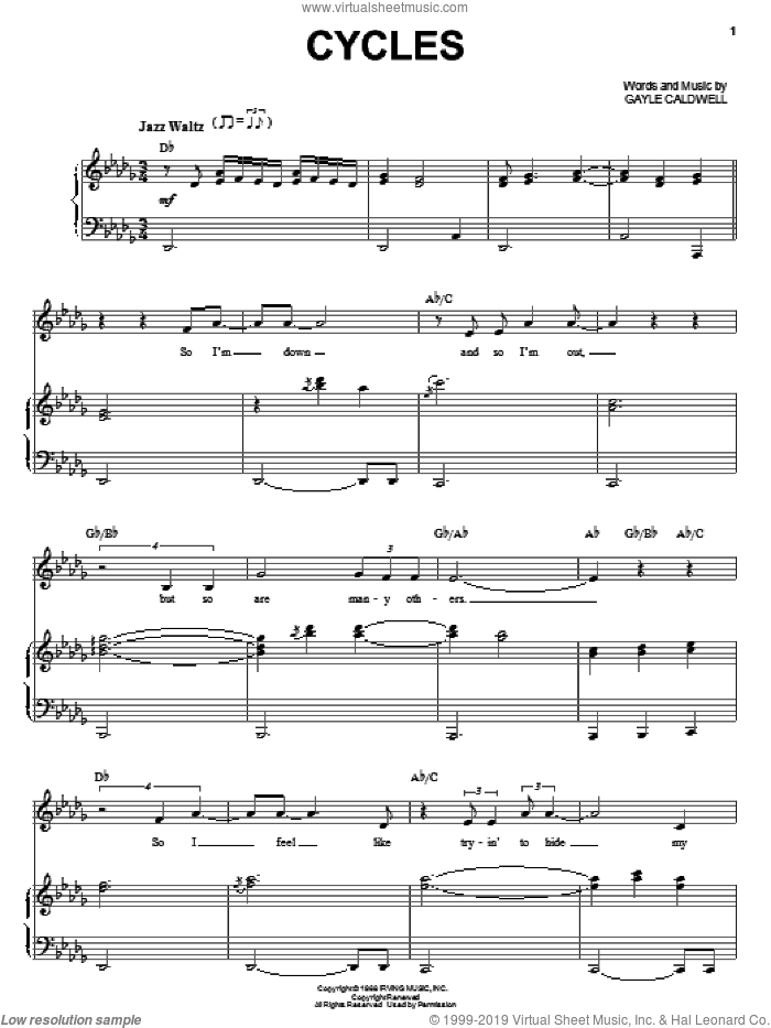 Cycles sheet music for voice and piano by Frank Sinatra and Gayle Caldwell, intermediate skill level