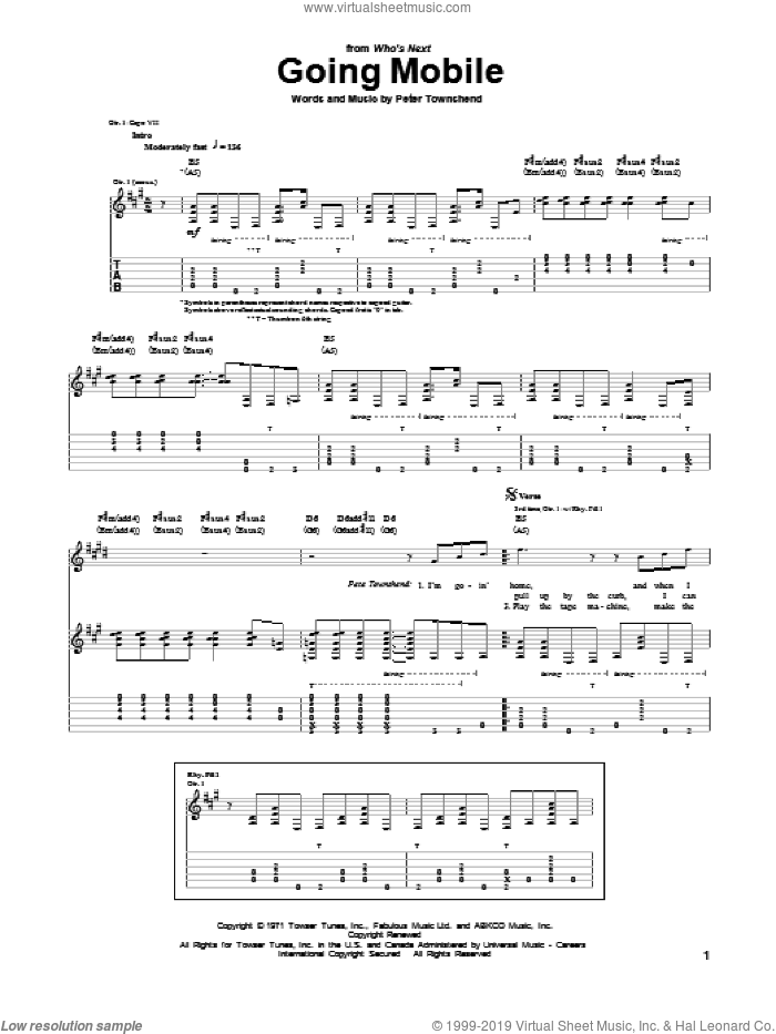 Going Mobile sheet music for guitar (tablature) by The Who, intermediate skill level