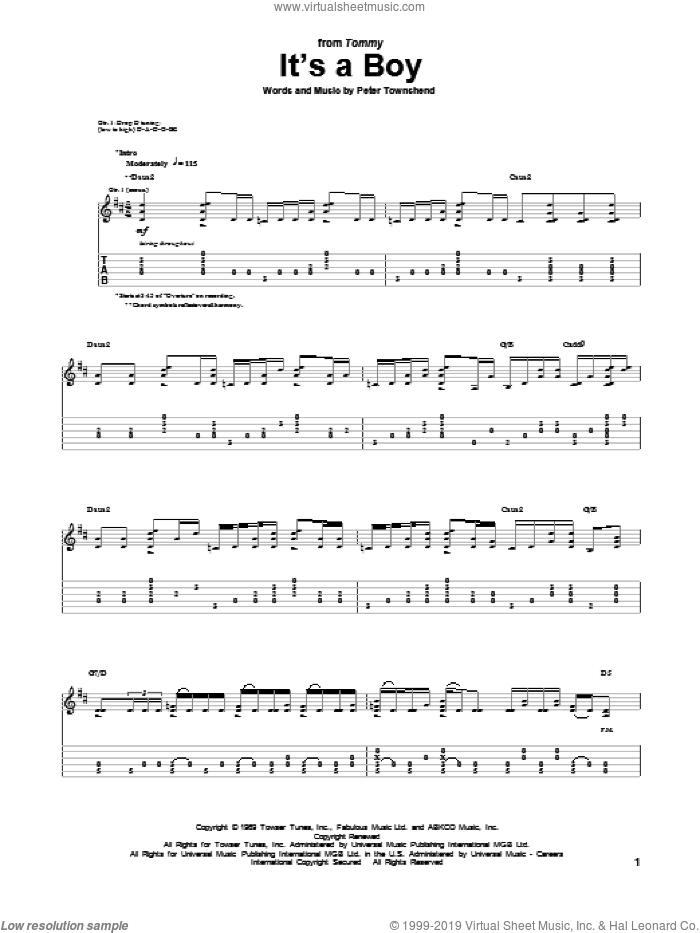 It's A Boy sheet music for guitar (tablature) by The Who, intermediate skill level