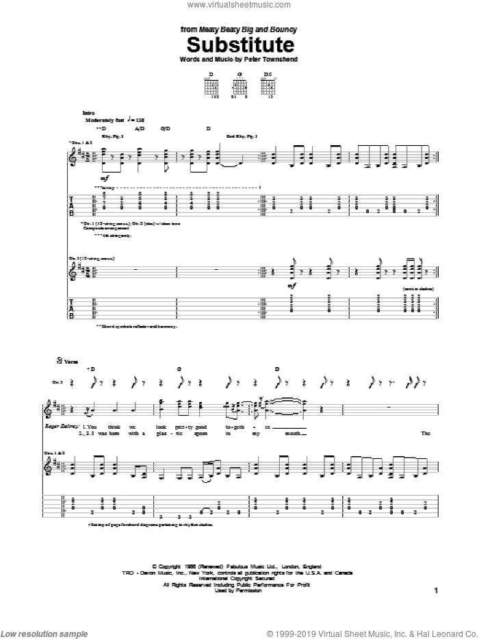 Substitute sheet music for guitar (tablature) by The Who, intermediate skill level