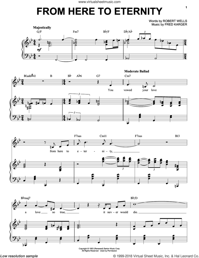 From Here To Eternity sheet music for voice and piano by Frank Sinatra, Fred Karger and Robert Wells, intermediate skill level