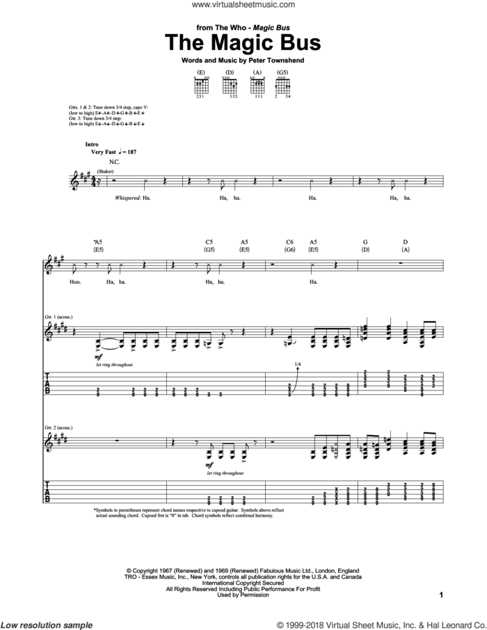 The Magic Bus sheet music for guitar (tablature) by The Who, intermediate skill level