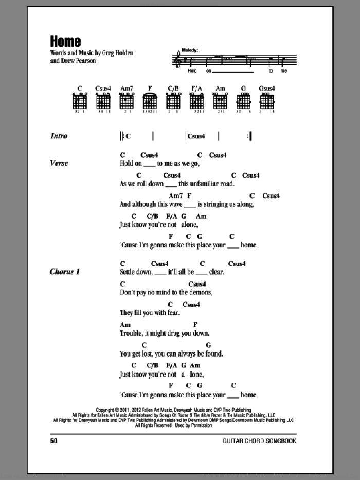 Home sheet music for guitar (chords) by Phillip Phillips, intermediate skill level