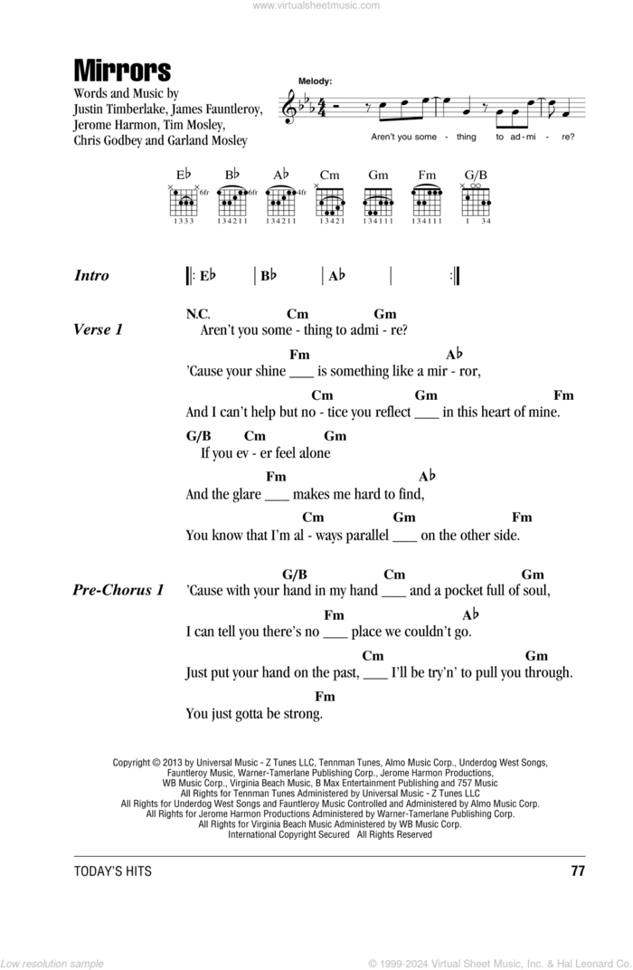 Mirrors sheet music for guitar (chords) by Justin Timberlake, intermediate skill level