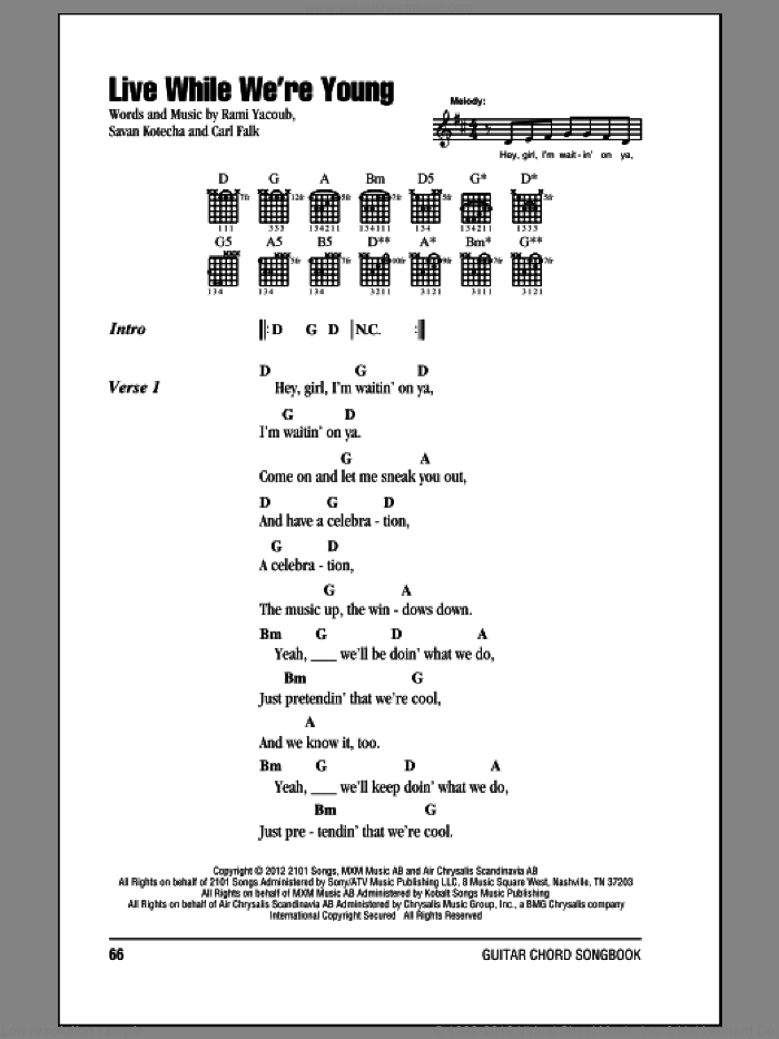 Live While We're Young sheet music for guitar (chords) by One Direction, intermediate skill level