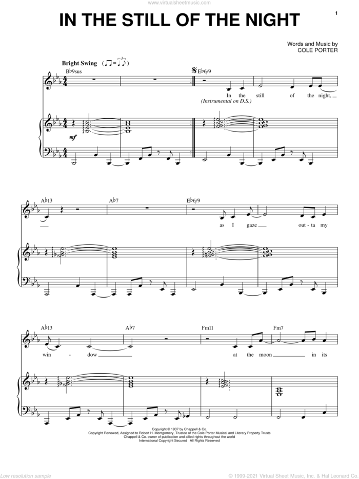 In The Still Of The Night sheet music for voice and piano by Frank Sinatra and Cole Porter, intermediate skill level