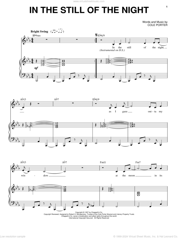 In The Still Of The Night sheet music for voice and piano by Frank Sinatra and Cole Porter, intermediate skill level