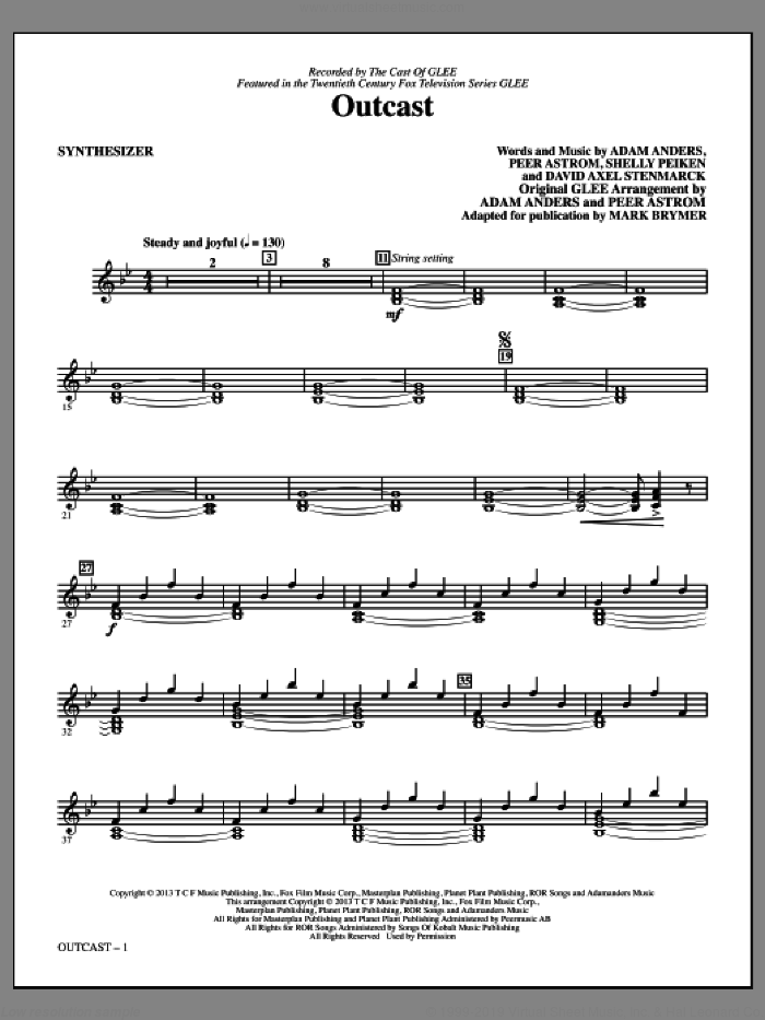Outcast (complete set of parts) sheet music for orchestra/band by Mark Brymer and Glee Cast, intermediate skill level