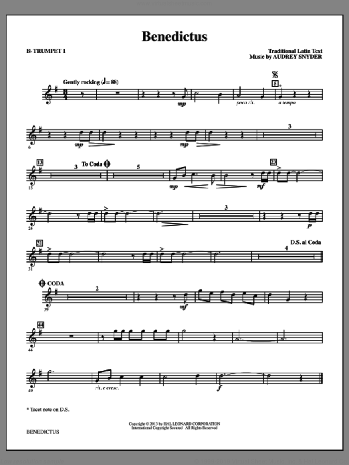 Benedictus (complete set of parts) sheet music for orchestra/band by Audrey Snyder and Miscellaneous, intermediate skill level