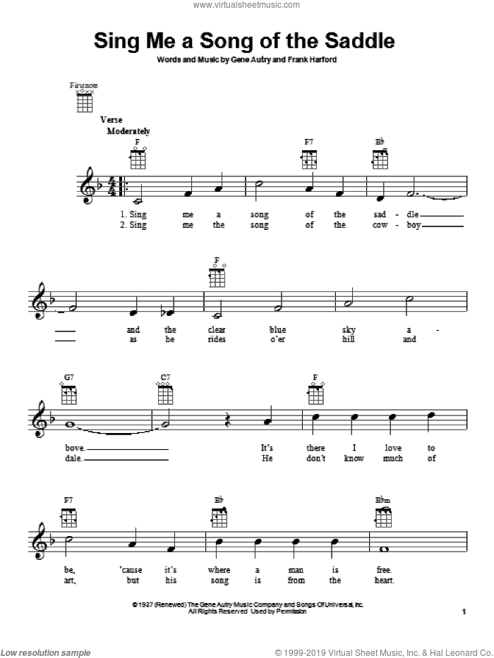 Sing Me A Song Of The Saddle sheet music for ukulele by Gene Autry, intermediate skill level