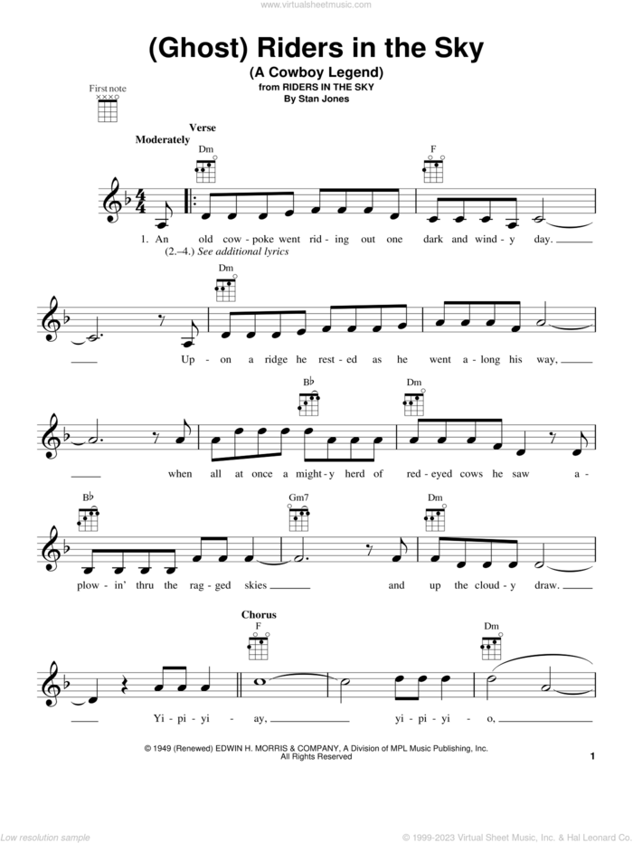 (Ghost) Riders In The Sky (A Cowboy Legend) sheet music for ukulele by Johnny Cash, intermediate skill level