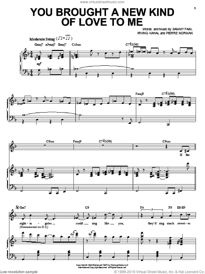 You Brought A New Kind Of Love To Me sheet music for voice and piano by Frank Sinatra, Irving Kahal, Pierre Norman and Sammy Fain, intermediate skill level
