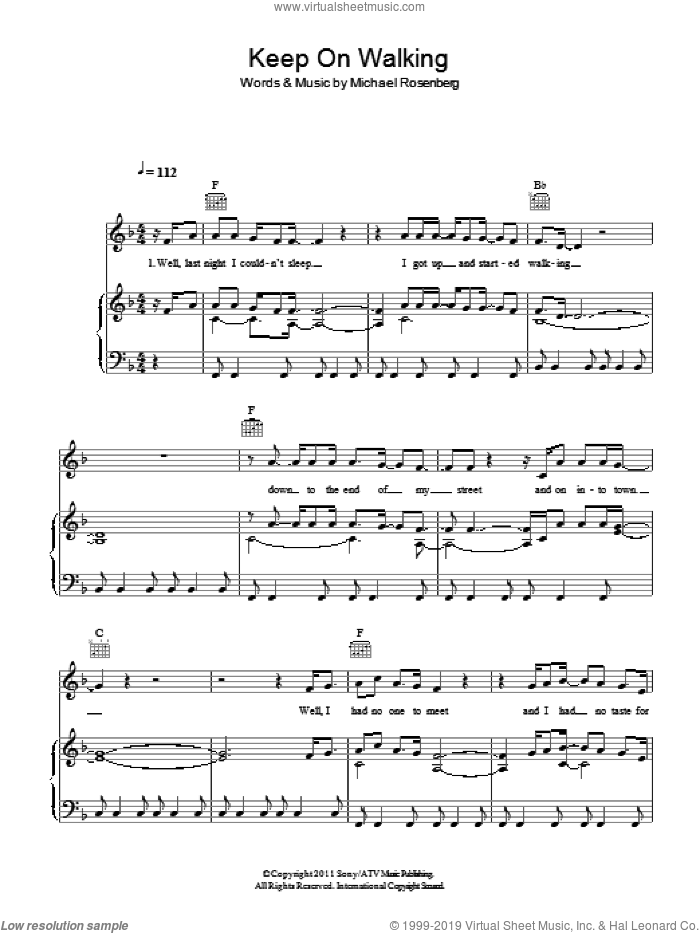 Keep On Walking sheet music for voice, piano or guitar by Passenger and Michael Rosenberg, intermediate skill level