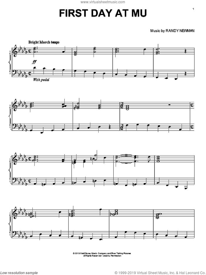 First Day At MU (from Monsters University) sheet music for piano solo by Randy Newman, intermediate skill level