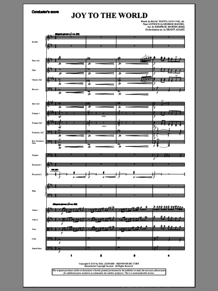 Joy To The World (from A Symphony Of Carols) (COMPLETE) sheet music for orchestra/band by Joseph M. Martin and George Frideric Handel, intermediate skill level