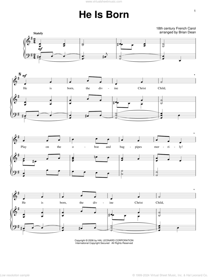 He Is Born, The Holy Child (Il Est Ne, Le Divin Enfant) sheet music for voice and piano, classical score, intermediate skill level