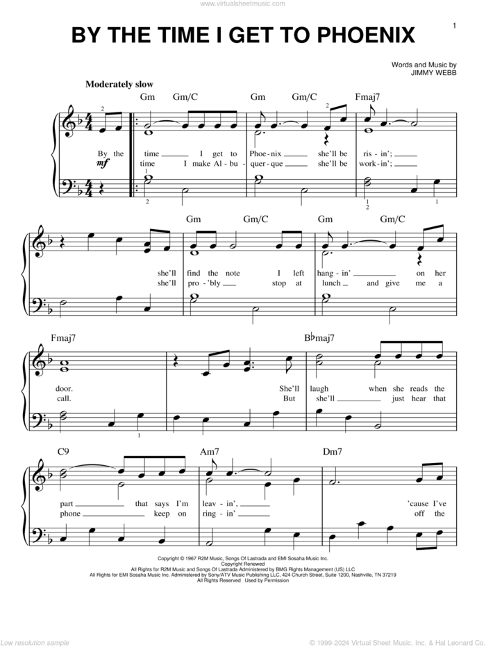 By The Time I Get To Phoenix sheet music for piano solo by Glen Campbell, Isaac Hayes and Jimmy Webb, easy skill level