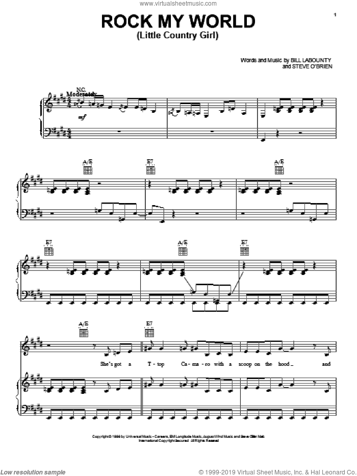 Rock My World (Little Country Girl) sheet music for voice, piano or guitar by Brooks & Dunn, intermediate skill level