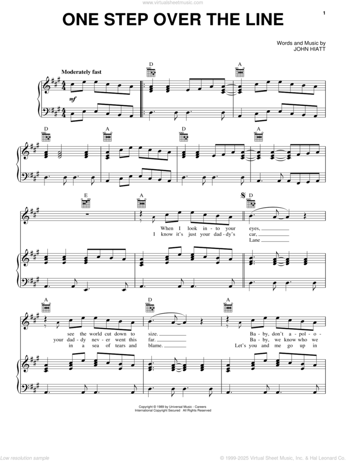 One Step Over The Line sheet music for voice, piano or guitar by The Nitty Gritty Dirt Band, intermediate skill level
