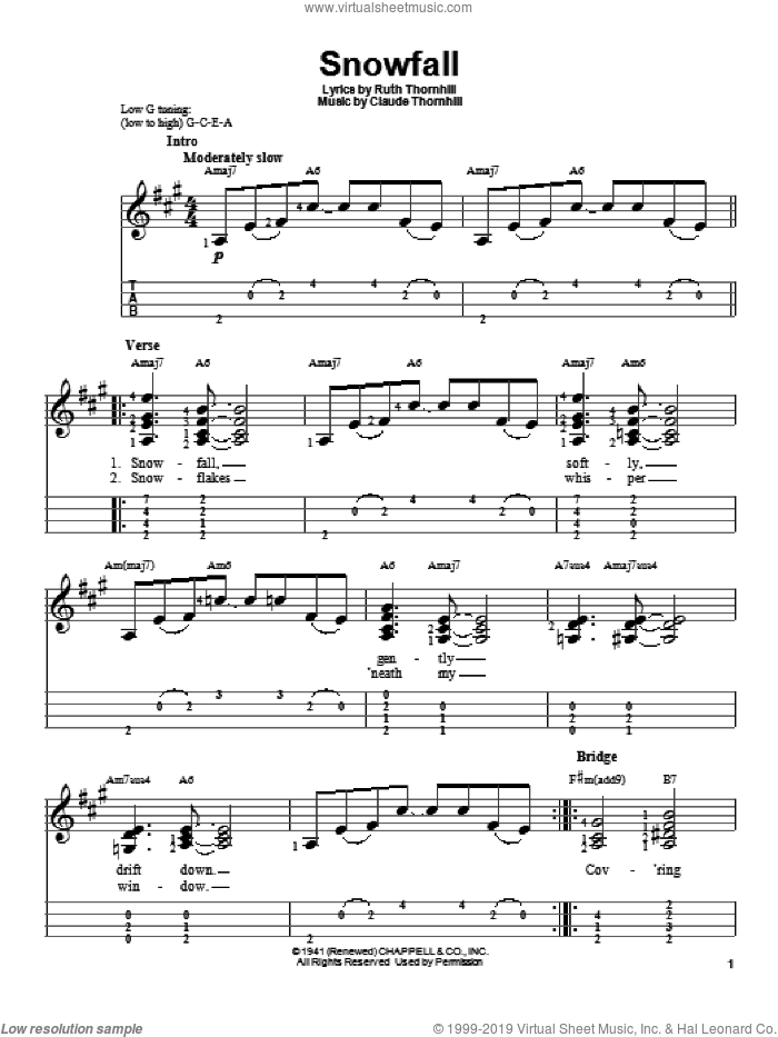 Snowfall sheet music for ukulele (easy tablature) (ukulele easy tab) by Tony Bennett, Claude Thornhill and Ruth Thornhill, intermediate skill level