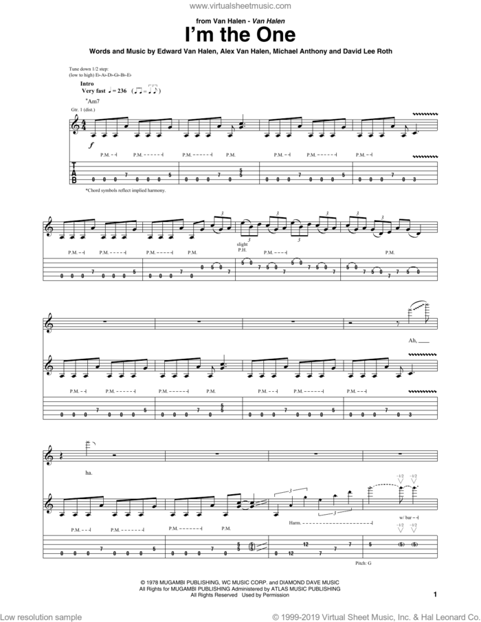 I'm The One sheet music for guitar (tablature) by Edward Van Halen, intermediate skill level