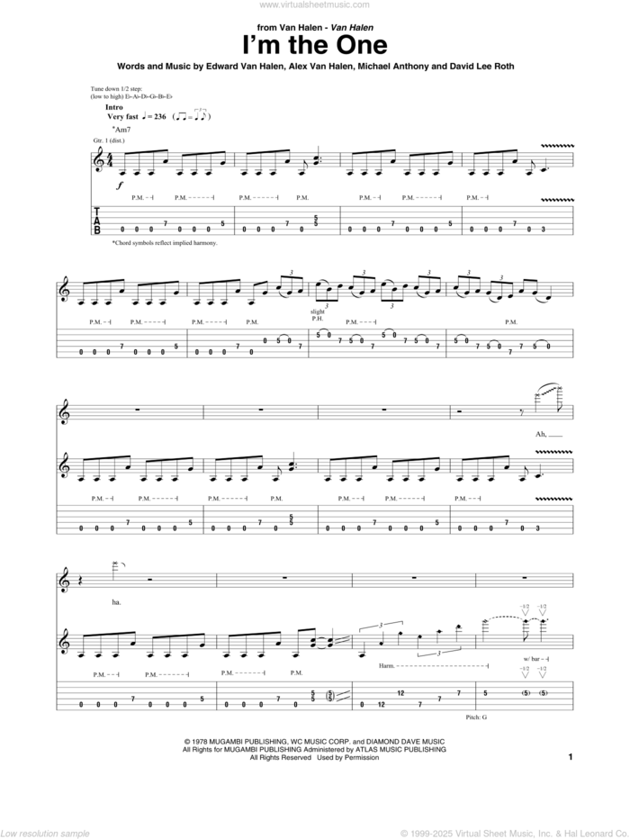 I'm The One sheet music for guitar (tablature) by Edward Van Halen, intermediate skill level