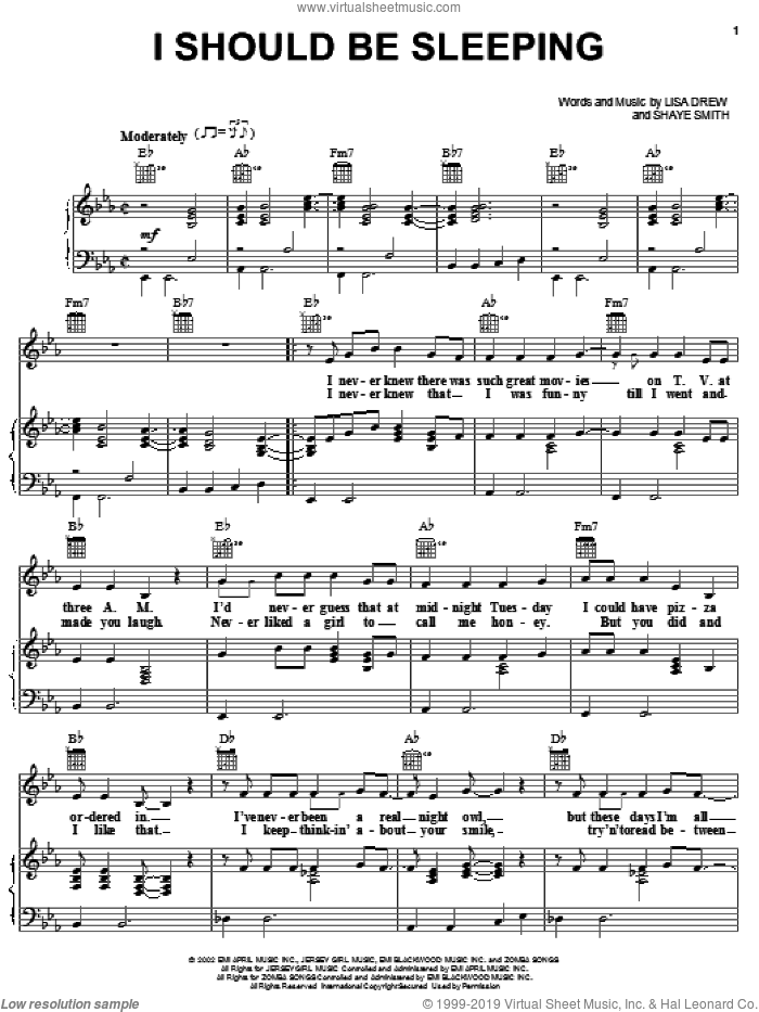 I Should Be Sleeping sheet music for voice, piano or guitar by Emerson Drive, Lisa Drew and Shayne Smith, intermediate skill level
