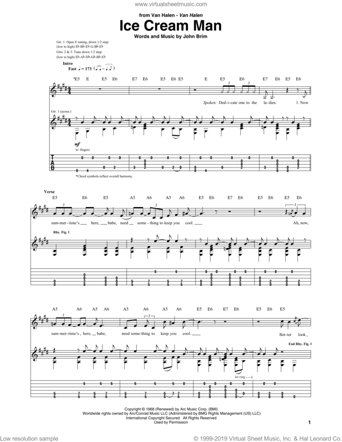 Ice Cream Man sheet music for guitar (tablature) by Edward Van Halen, intermediate skill level