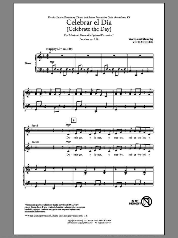 Celebrar El Dia (Celebrate The Day) sheet music for choir (2-Part) by Vic Harrison, intermediate duet