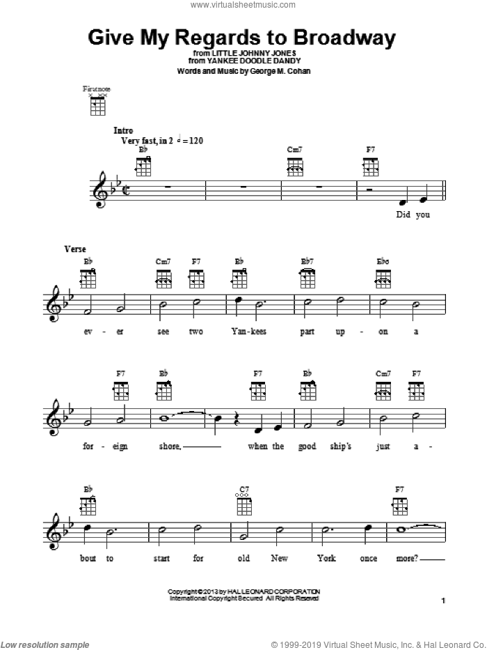 Give My Regards To Broadway sheet music for ukulele by George M. Cohan and George Cohan, intermediate skill level
