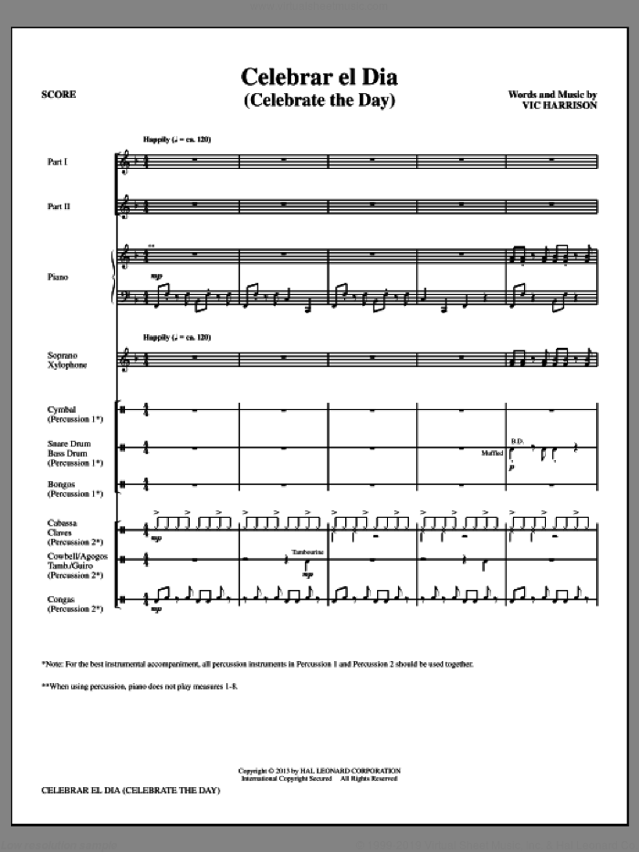 Celebrar el Dia (Celebrate the Day) (COMPLETE) sheet music for orchestra/band (Percussion) by Vic Harrison, intermediate skill level