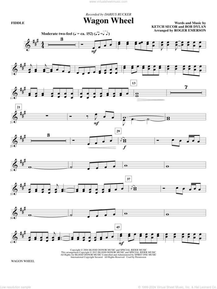 Wagon Wheel sheet music for orchestra/band (violin, fiddle) by Roger Emerson, Bob Dylan, Darius Rucker and Old Crow Medicine Show, intermediate skill level