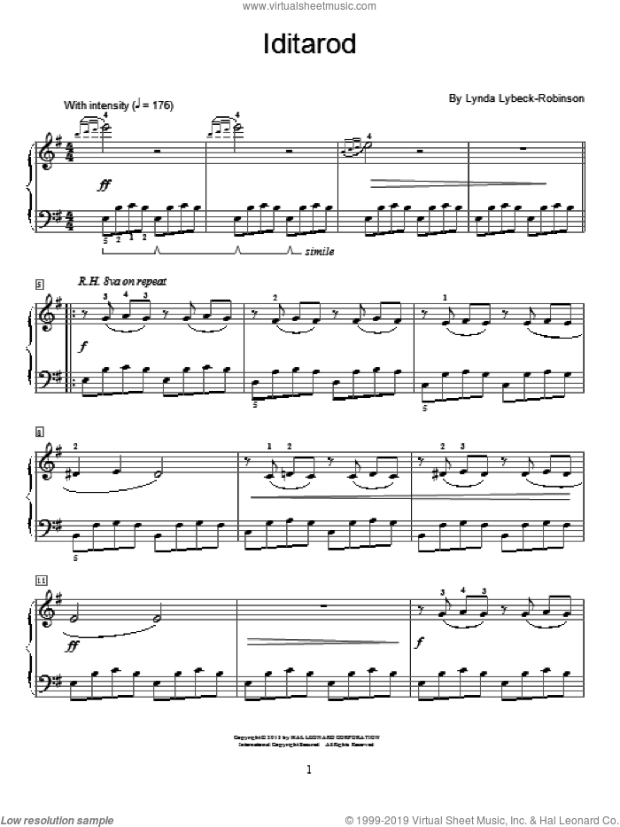 Iditarod sheet music for piano solo (elementary) by Lynda Lybeck-Robinson, classical score, beginner piano (elementary)