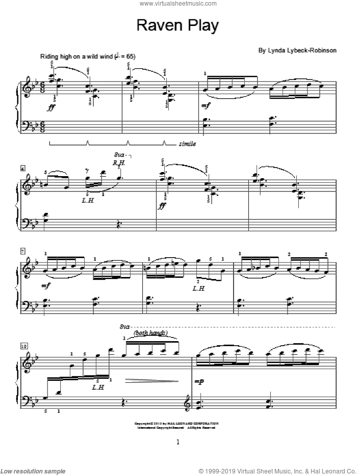 Raven Play sheet music for piano solo (elementary) by Lynda Lybeck-Robinson, classical score, beginner piano (elementary)