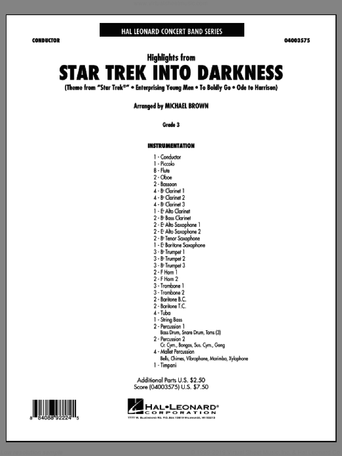 Highlights from Star Trek Into Darkness (COMPLETE) sheet music for concert band by Michael Giacchino and Michael Brown, classical score, intermediate skill level