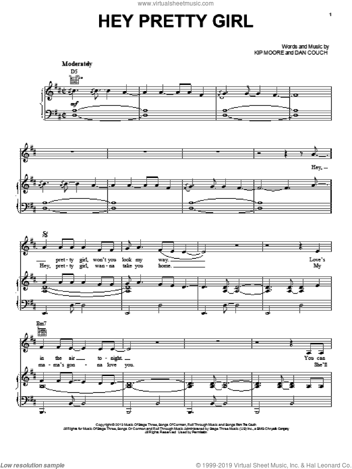 Hey Pretty Girl sheet music for voice, piano or guitar by Kip Moore, intermediate skill level