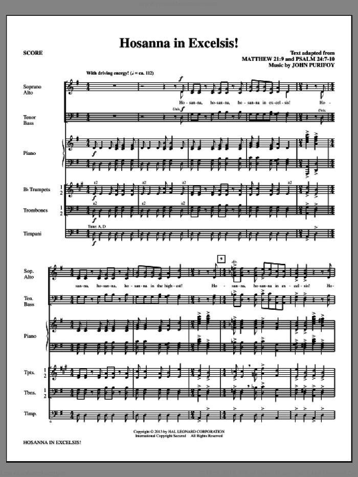 Hosanna in Excelsis! (COMPLETE) sheet music for orchestra/band by John Purifoy, intermediate skill level