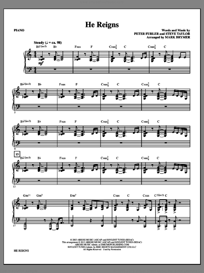 He Reigns (complete set of parts) sheet music for orchestra/band by Mark Brymer and Newsboys, intermediate skill level