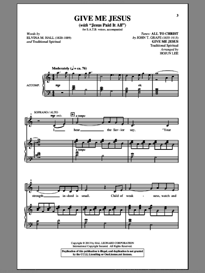 Jesus Paid It All sheet music for choir (SATB: soprano, alto, tenor, bass) by Hojun Lee, intermediate skill level