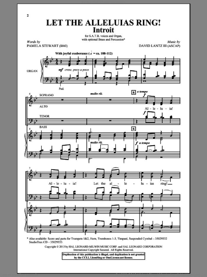 Let The Alleluias Ring! (Introit And Benediction) sheet music for choir (SATB: soprano, alto, tenor, bass) by Pamela Stewart and David Lanz, intermediate skill level