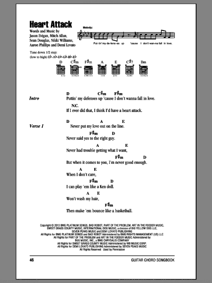 Heart Attack sheet music for guitar (chords) by Demi Lovato, intermediate skill level