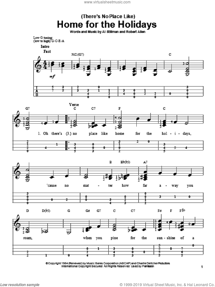 (There's No Place Like) Home For The Holidays sheet music for ukulele (easy tablature) (ukulele easy tab) by Perry Como, Al Stillman and Robert Allen, intermediate skill level