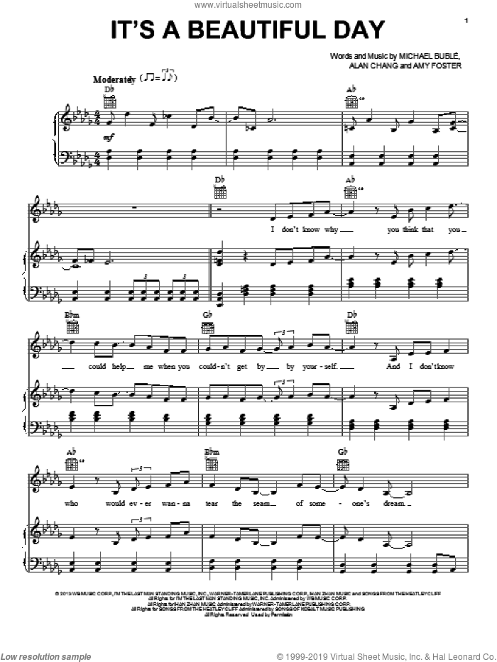 It's A Beautiful Day sheet music for voice, piano or guitar by Michael Buble, intermediate skill level