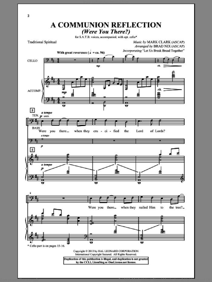 A Communion Reflection (Were You There?) sheet music for choir (SATB: soprano, alto, tenor, bass) by Brad Nix, intermediate skill level