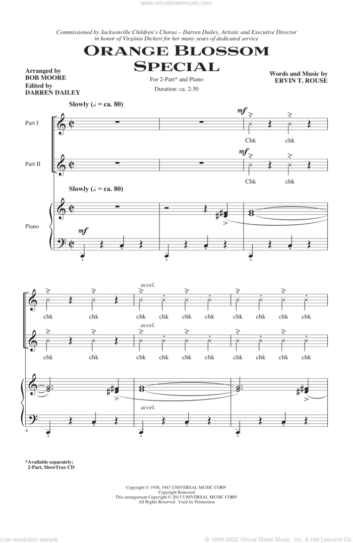 Orange Blossom Special sheet music for choir (2-Part) by Robert Moore and Darren Dailey, intermediate duet
