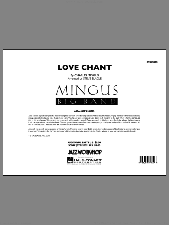 Love Chant (COMPLETE) sheet music for jazz band by Charles Mingus and Steve Slagle, intermediate skill level