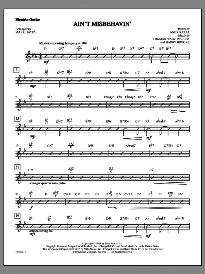 Ain't Misbehavin' (complete set of parts) sheet music for orchestra/band by Mark Hayes and Thomas Waller, wedding score, intermediate skill level